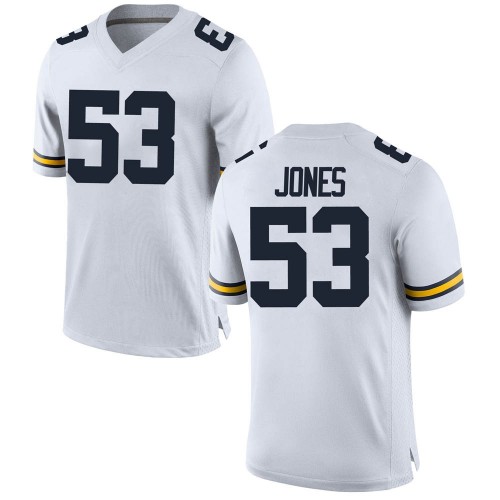 Trente Jones Michigan Wolverines Youth NCAA #53 White Game Brand Jordan College Stitched Football Jersey SYC2854LC